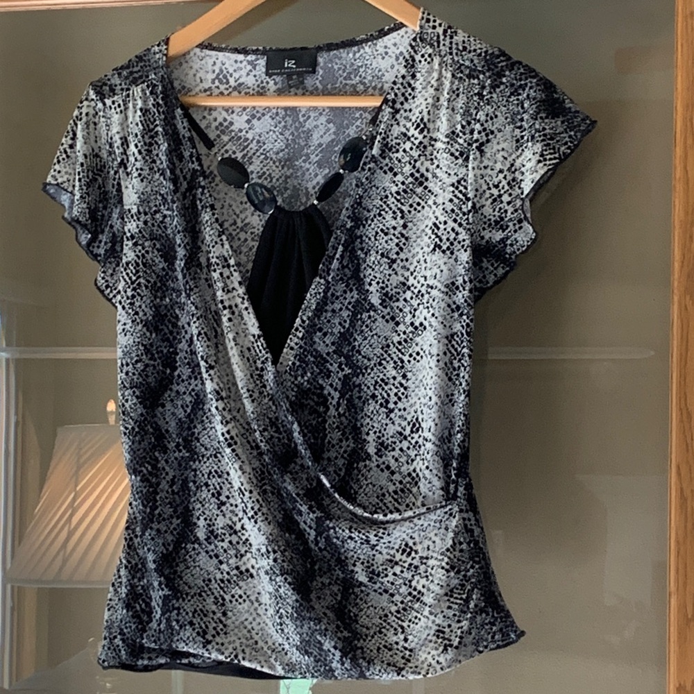 Iz Byer Black and White Snake Print Blouse
